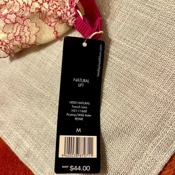 NWT Heidi Klum Natural Lift French Lace Soft Cup Pristine/Wild Aster Size M - Picture 5 of 6